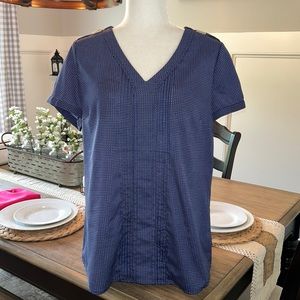 The Limited Navy Blue Dot Pintuck Career Top L